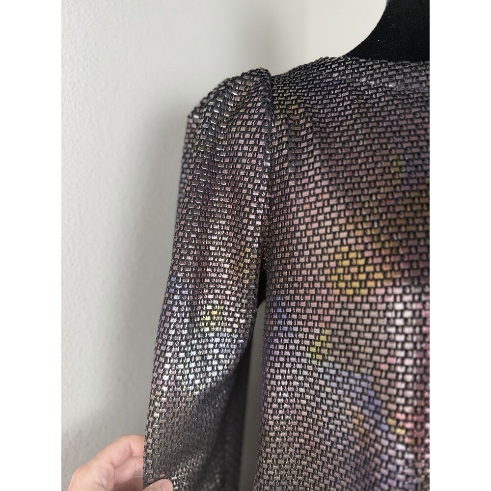 Free People Diamonds Are Forever Irridescent Metallic Puff Sleeve Mini Dress XS - Picture 8 of 14